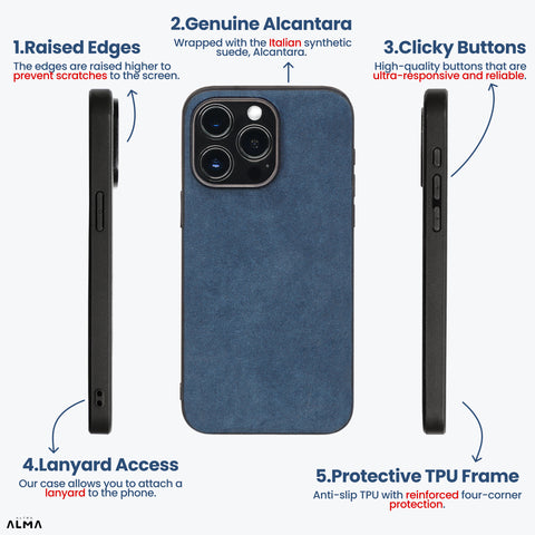 Alcantara Back-Wrap iPhone Case (Navy Blue)